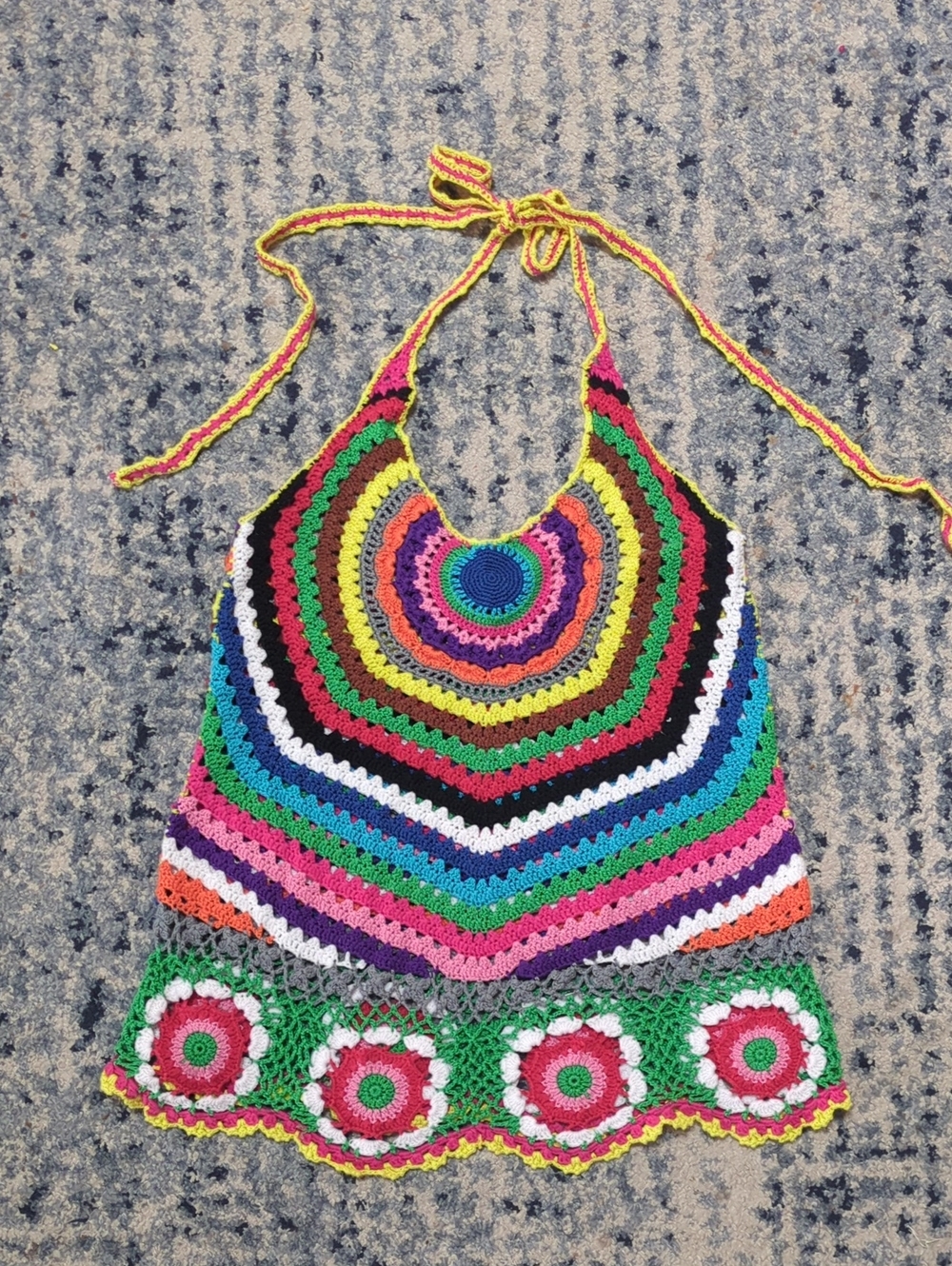 Twenty One Colorful Crochet Halter Tank Top Rainbow Boho Festival Size S